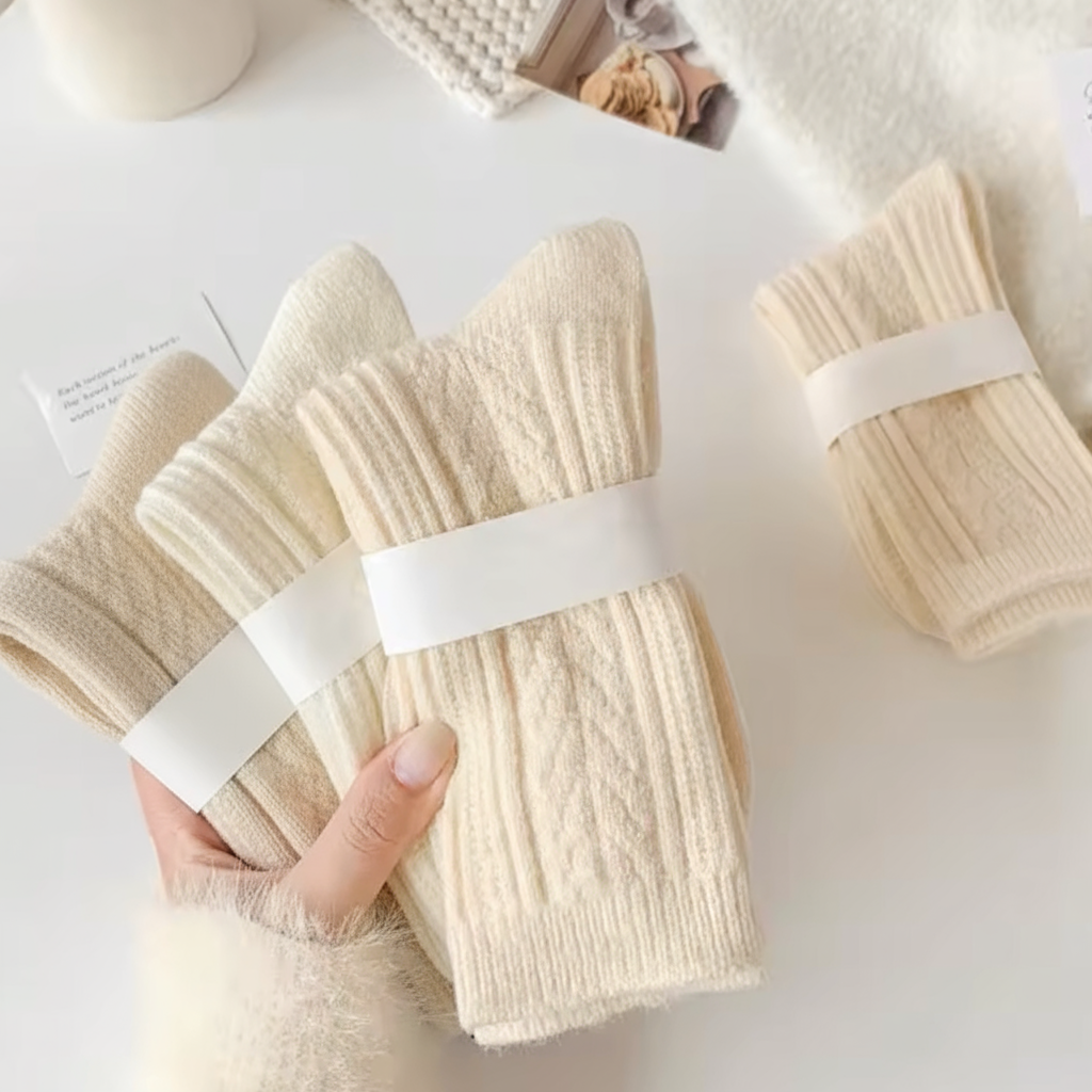 3 Pairs Cream Cashmere Socks